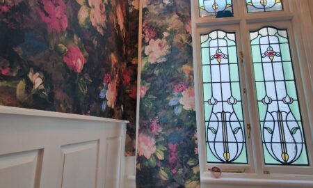 Striking wallpaper design applied as part of an interior decorating project in London by Lord Hart Decorating