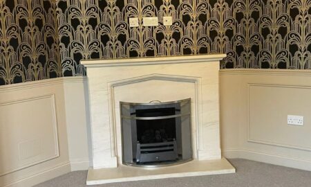 Interior space with bold wallpaper and expertly sprayed woodwork in Great Dunmow, Essex by Lord Hart Decorating