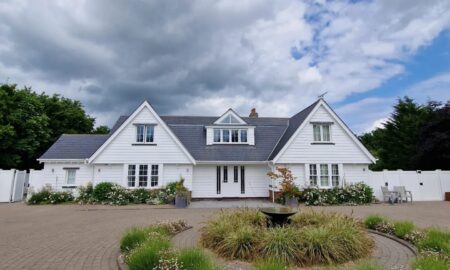 Beautifully decorated white exterior of a large family home in Little Waltham, Chelmsford by Lord Hart Decorating