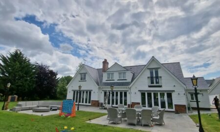 Beautifully decorated white exterior of a large family home in Little Waltham, Chelmsford by Lord Hart Decorating
